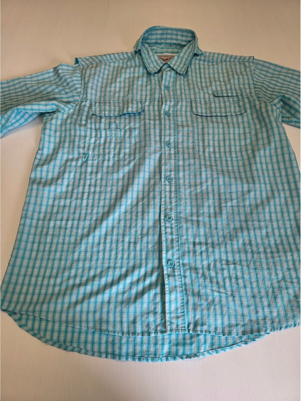 Bimini Bay Outfitters LTD Men's Large Green and White Checkered Button-Up Shirt